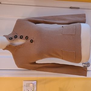 VS Moda International Camel Rib Knit Mock Henley Sweater with front pockets Sz M